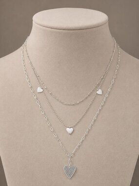 NWT 3 pc Crystal Heart Necklace Set with Heart Charm– Adjustable 16–20"
